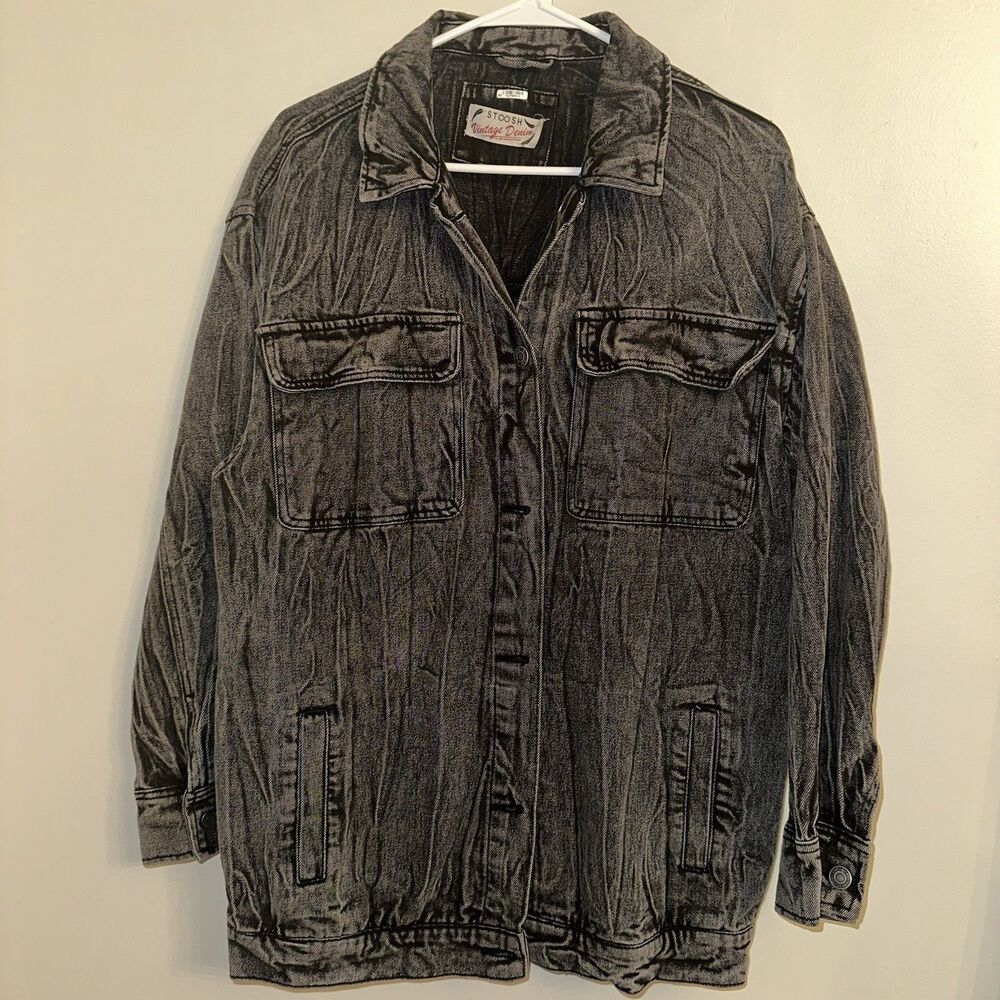 Stoosh Vintage Denim 80s 90s Acid Wash Black Jacket L